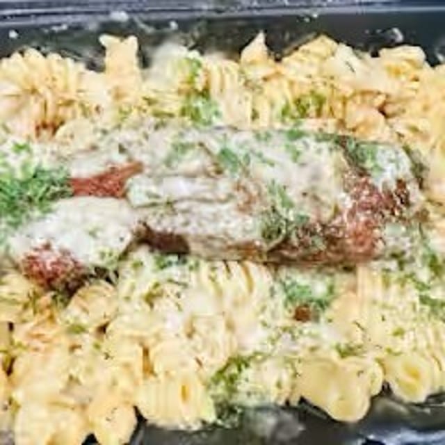 Jerk Alfredo Salmon Pasta.